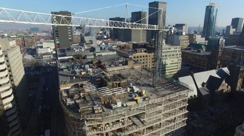 Drone shot of a crane on a rooftop Video stock 64144190