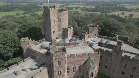 Drone shot of crazy amount of Swallows around castle in Cheshire Stock Footage 259289104
