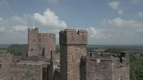 Drone shot of crazy amount of Swallows around castle in Cheshire Stock Footage 259289474