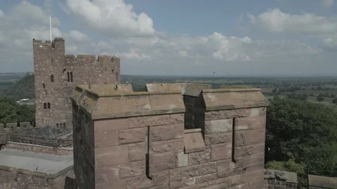 Drone shot of crazy amount of Swallows around castle in Cheshire Stock Footage 259289896