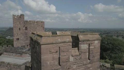 Drone shot of crazy amount of Swallows around castle in Cheshire Stock Footage 259289914