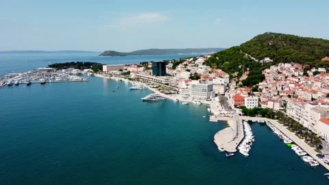 Drone shot Croatian city of Split in the resort region of Dalmatia Stock Footage 160499155