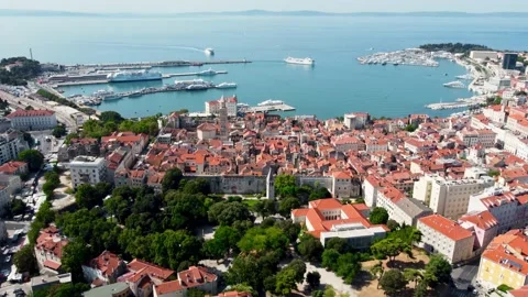 Drone shot Croatian city of Split in the resort region of Dalmatia Stock Footage 160499157