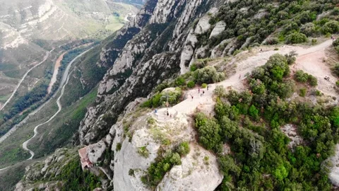 Drone shot of the cross of St. Michael on the Montserrat mountain Stock Footage 166273859