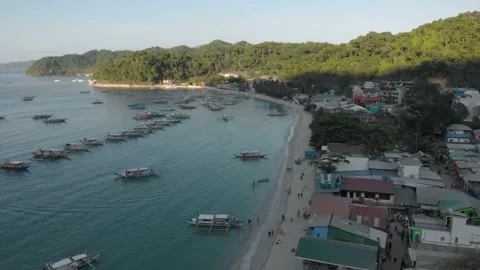 Drone Shot Of A Crowded El Nido Beach El Nido, Palawan, Philippines Stock Footage 159255565