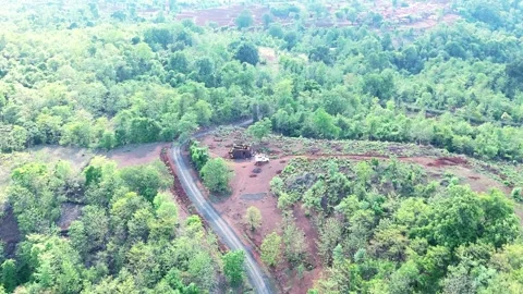 Drone shot of Curved Path in Lush Greenery Stock Footage 313667336