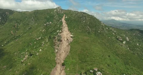 Drone shot of damage caused by mudslide in Blantyre, Malawi-Cyclone Freddy Видео 245982972