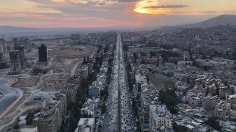 Drone shot of Damascus at Sunset Stock Footage 325378605