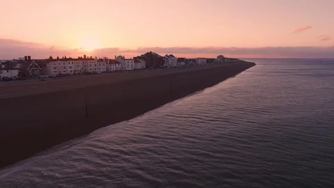 Drone Shot Of Deal Sea Front With Sun Set Stock Footage