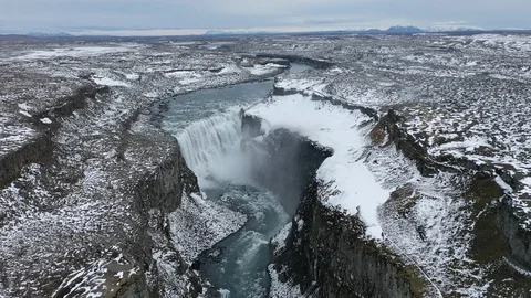Drone shot of Dettifoss waterfall Stock Footage 112312657