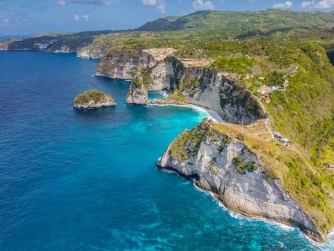 Drone Shot of Diamond Beach Thousand Islands at Nusa Penida, Bali - Indonesia Stock Photos
