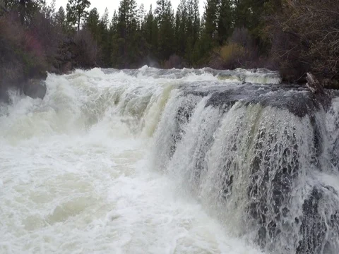 Drone shot of Dillon Falls outside Bend OR Video stock 83206074