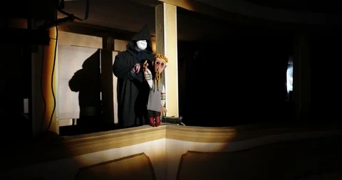 Drone shot: Doll and puppet master at the theater. Stock Footage 94283382