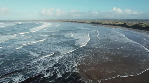 Drone Shot of Doughmore Beach on Low Tide, Ocean Waves on Sandy Shore in County Video stock 345027622