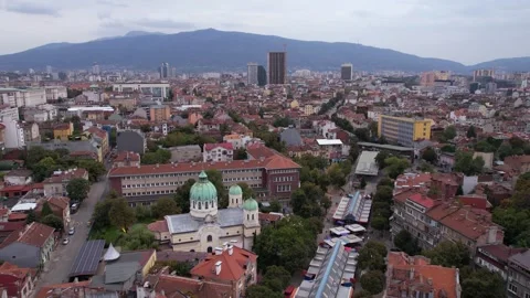 Drone Shot of Downtown Sofia Bulgaria Neighborhood and Saints Cyril and Stock-Footage 286327906