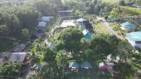 Drone shot - Drone moving backwarsd recording a nice resort Stock Footage 301600622