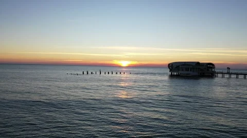 Drone shot of Durres Beach at sunset in Albania Video stock 311055882
