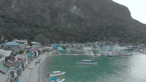 Drone Shot Of El Nido Beach In El Nido, Palawan, Philippines Stock Footage 159255628