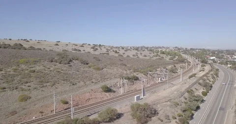 Drone shot of electric train in Adelaide, South Australia Stock Footage 108351636