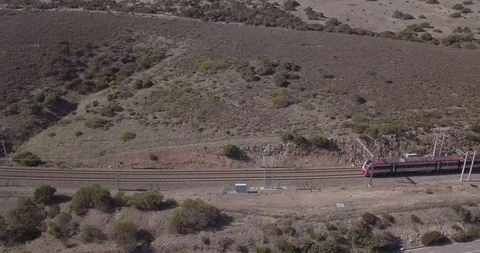 Drone shot of electric train in Adelaide, South Australia Stock Footage 108352453