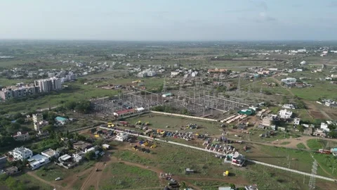 Drone Shot of an Electrical Substation and Power Grid. Stock Footage 342243761