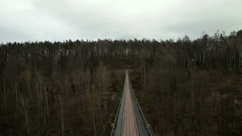 Drone shot of an empty hanging bride over a valley Stock Footage 224538555