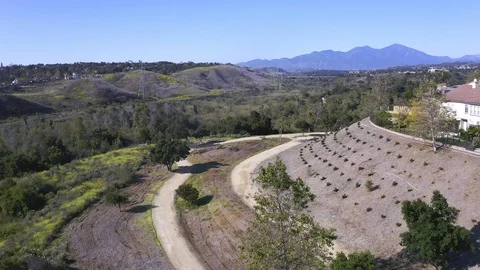 Drone Shot of Empty Hiking Trail and Bench Stock Footage 128991084