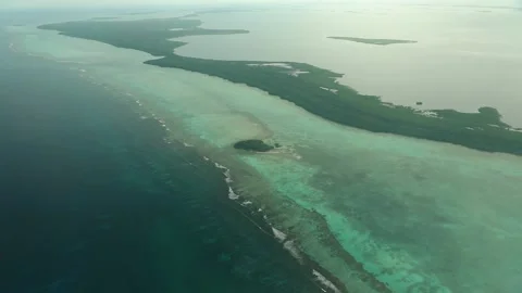 Drone shot of epic Lighthouse Reef giant marine atoll in Caribbean Sea in Belize Stock Footage 204864432