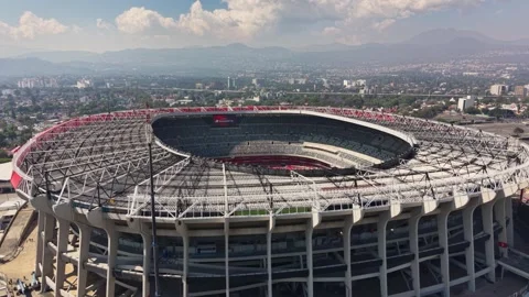 Drone shot of Estadio Azteca preparing to host its third World Cup, CDMX Stock Footage 332632737