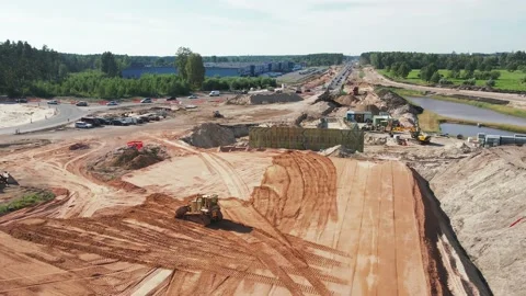 Drone shot of excavator and heavy machin... | Stock Video | Pond5