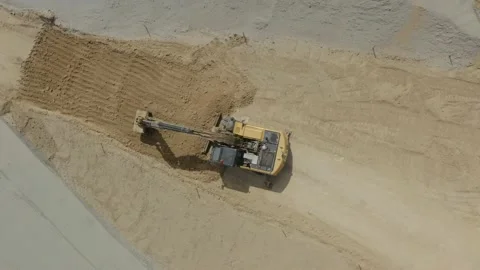 Drone shot of excavator working Video stock 132337299