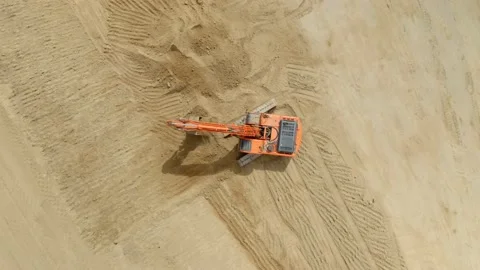 Drone shot of excavator working Stock Footage 132409170