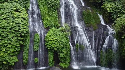 Drone Shot of Exotic Waterfall Hidden in Tropical Jungle Bali Stock-Footage 332697114