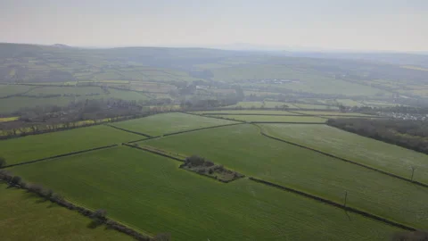 Drone shot of farm land in Cornwall, UK Stock Footage 185108317