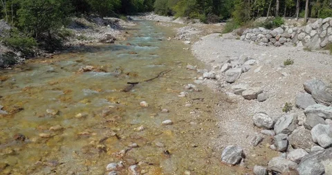 Drone Shot Of Fast River Surrounded With Nature Stock Footage 129178775