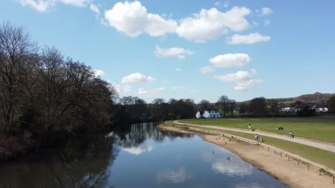 Drone shot featuring the West Yorkshire town of Saltaire near Bradford Stock Footage 155278128