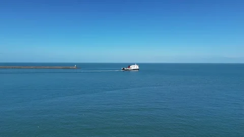 Drone Shot of Ferry Leaving Fishguard Port, Pembrokeshire Wales Stock-Footage 332075982