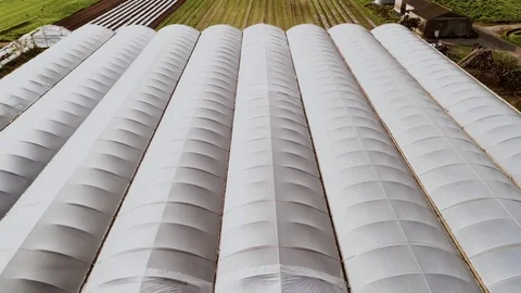 Drone shot of fields and green houses,farm country Video stock 102040936