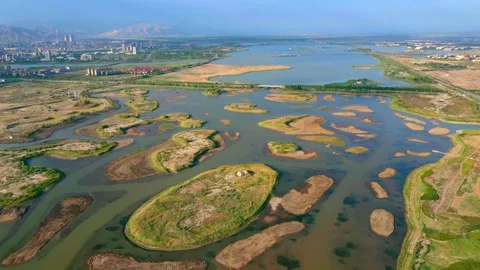 Drone shot Fields, land, mountains, lakes, sunset Stock Footage 258087708