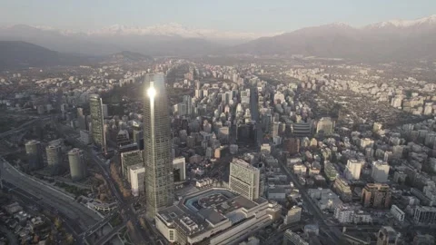 Drone Shot Of Financial District And Mountain Range Background Stock Footage 345606510