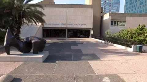Drone shot flies away from Tel Aviv Musuem Stock Footage 55868842