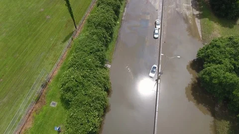 Drone shot of flooded interstate Stock Footage 111084278