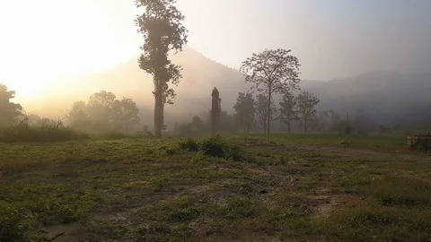 Drone shot fly from field to mountain in Chiang Mai, Thailand Stock Footage 100876827