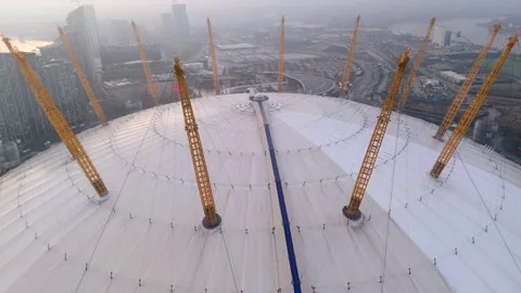 Drone shot flying close to wide O2 Arena in London Stock-Footage 325467968