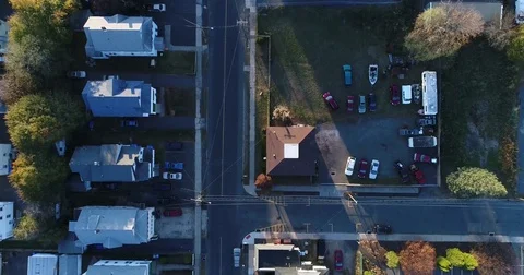 Drone shot flying forward and backward pointing straight down streets Bristol Stock Footage 82329108