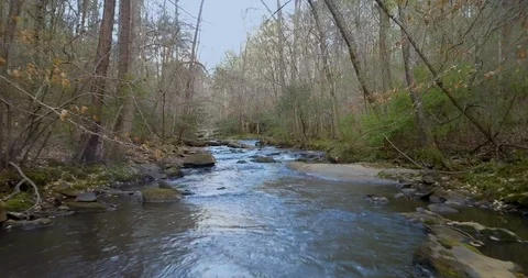 Drone Shot Flying Low Over A Creek With Small Rapids Stock Footage 91981630