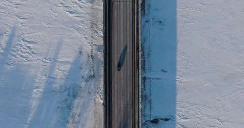Drone Shot Flying Over 169 Bridge Looking Down In Winter Champlin Minnesota Stock Footage 228894302