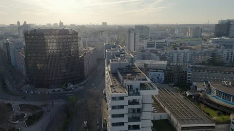 Drone shot flying over empty city towards skyline Stock-Footage 128838133