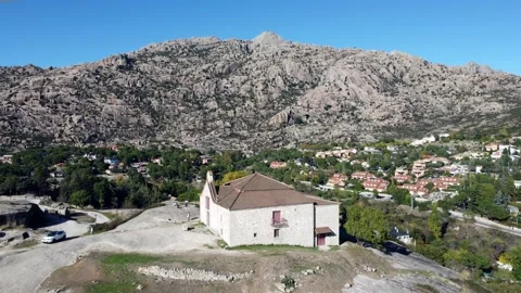 Drone shot flying over Hermitage of Nuestra Senora de Pena Sacra, Manzanares el Stock Footage 163709614