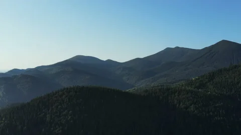 Drone shot flying over treetops, beautiful summer or autumn calm mountains Stock Footage 160151700